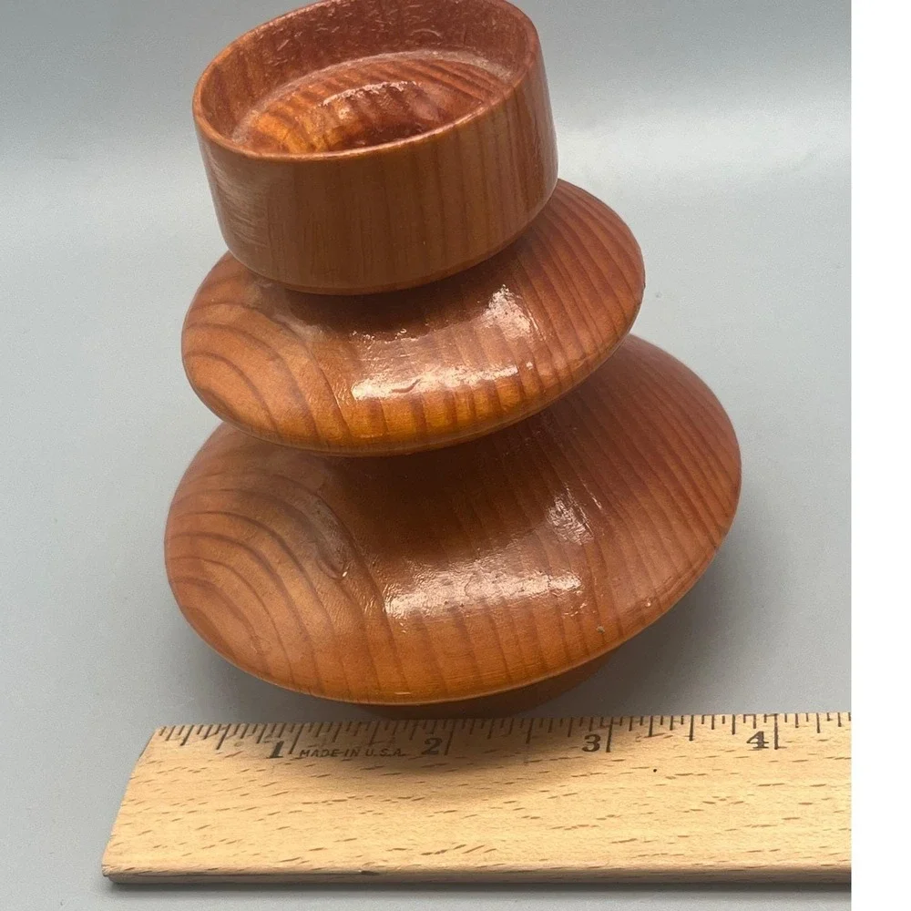 Vintage Mid Century Modern Wood Candlestick Holders set of‎ Three MCM Decor